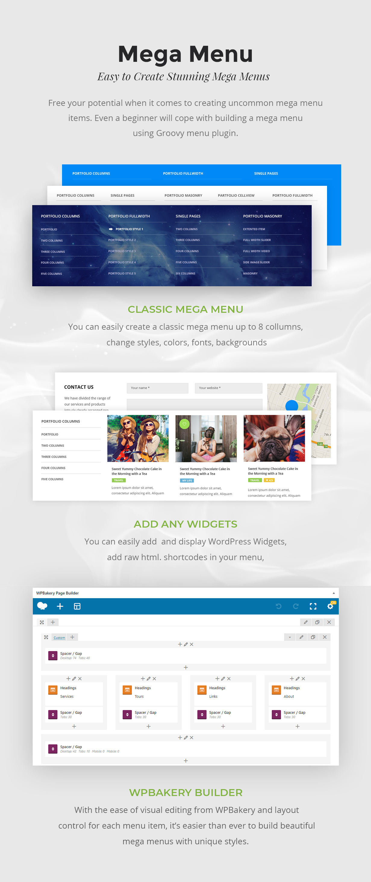 Mega-Menü WordPress-Plugin, WPBakery, Elementor, Beaver Builder, SiteOrigin, Visual Composer-Widgets