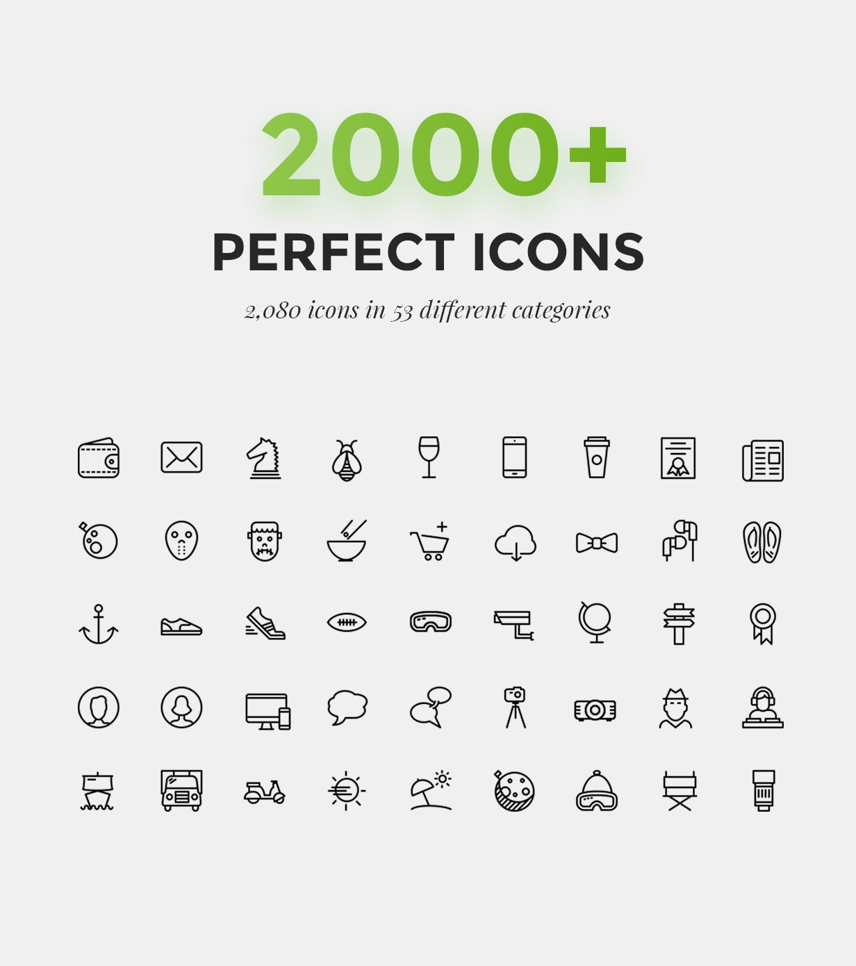 2000 erstaunliche Symbole für 53 Kategorien
