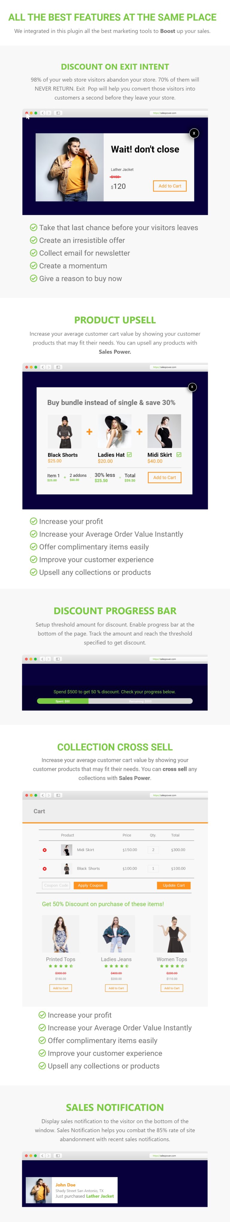SalesPower – WooCommerce Cross Sell, Upsell, Live-Verkaufsbenachrichtigungen, Rabattleiste, Exit Intent