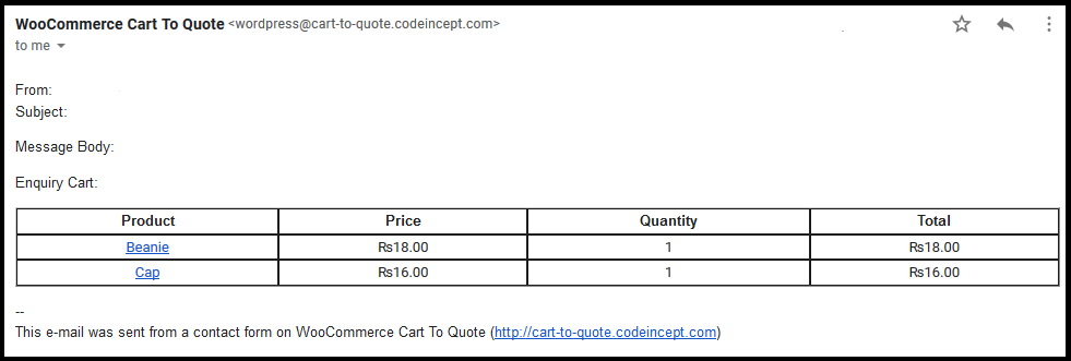 WooCommerce Cart zum Zitieren des Plugins - 1