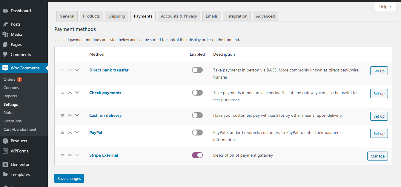 WooCommerce Stripe Externer Admin-Bildschirm 1