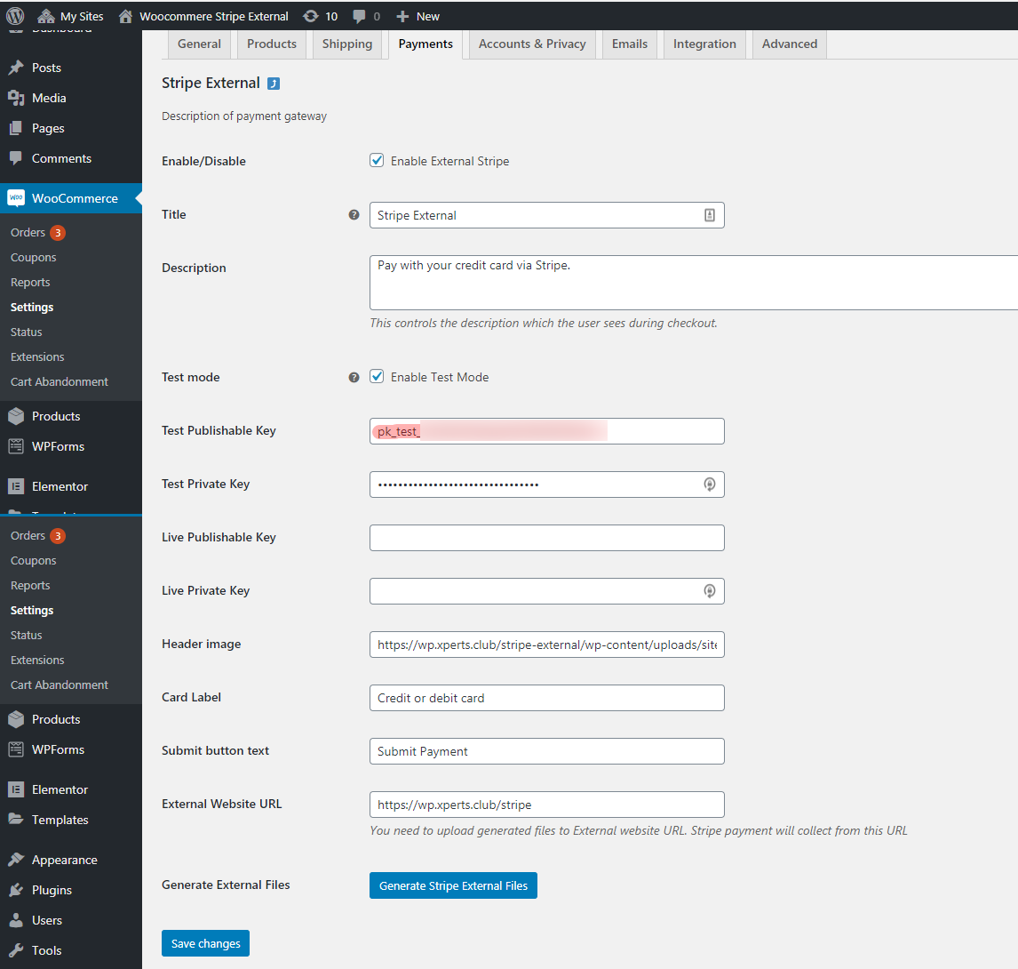 WooCommerce Stripe Externer Admin-Bildschirm 2