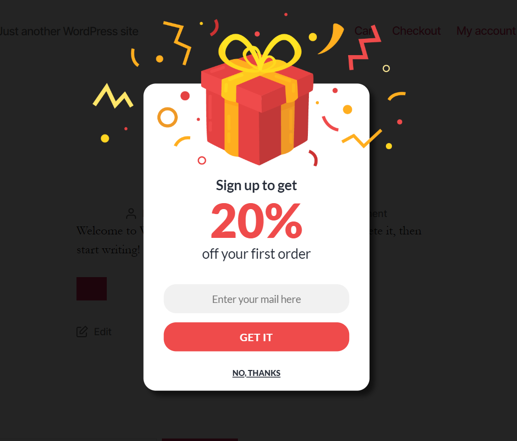 WooCommerce First Purchase Rabattaktion - Popup abonnieren - Coupon-E-Mails - 1