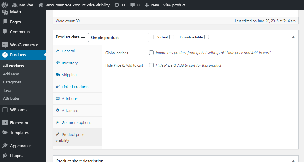 Verwaltungsbildschirm für die Sichtbarkeit des Woocommerce-Produktpreises 3