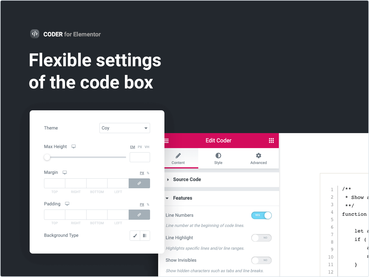 Flexible Einstellungen der Codebox