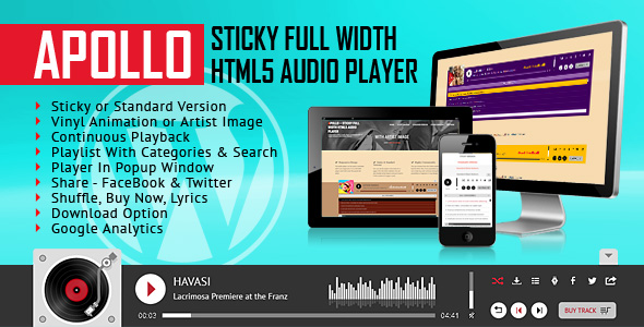 Apollo - Sticky Full Width HTML5 Audio Player - WordPress Plugin - CodeCanyon Artikel zum Verkauf