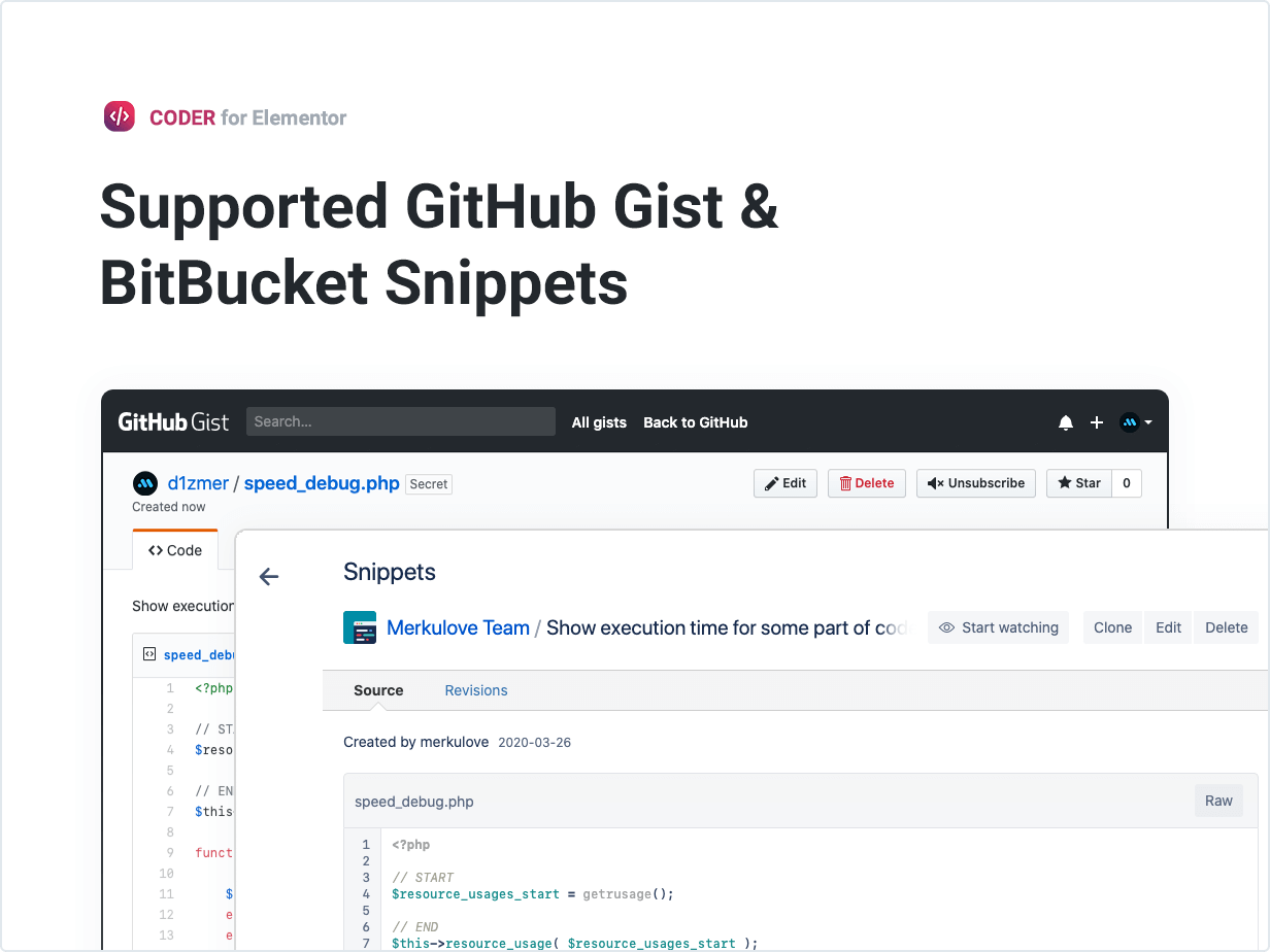 Unterstützte CitHub Gist- und BitBucket-Snippets