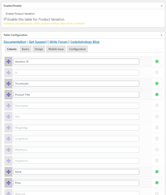 Produktvariationstabelle von WooCommerce