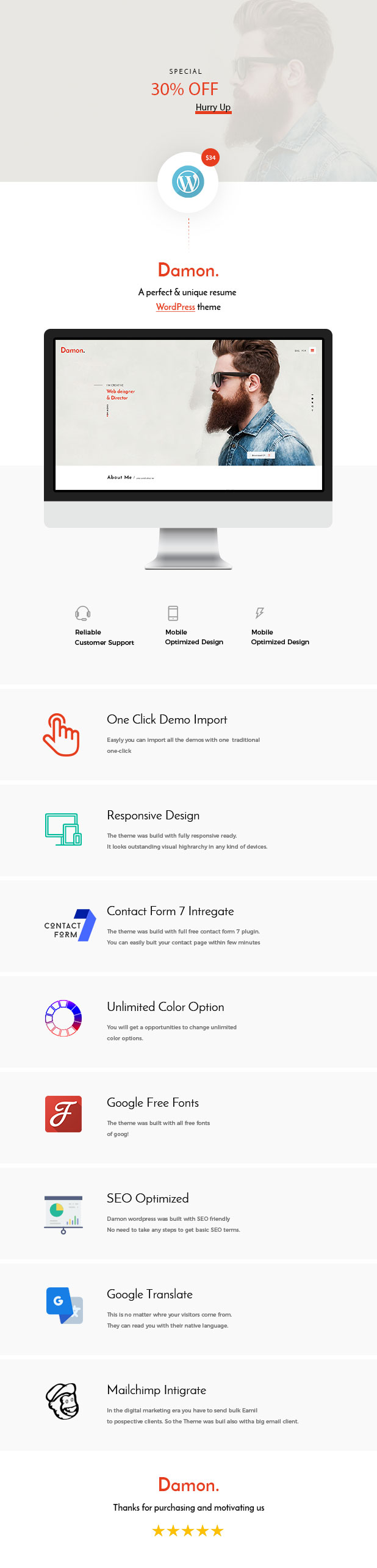 Damon - Lebenslauf, Persönlich, Lebenslauf, vCard WordPress Theme - 2