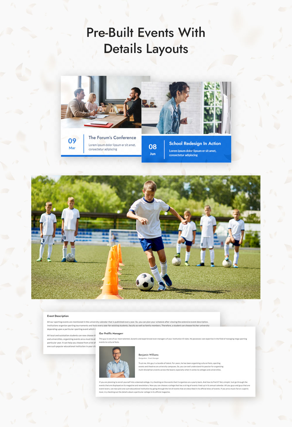 Vorgefertigte Ereignisse mit Detaillayout