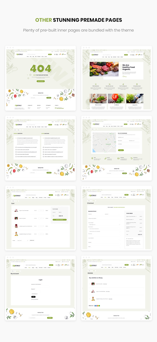 Efway Food Store WordPress Theme - Gebrauchsfertige Innenseiten
