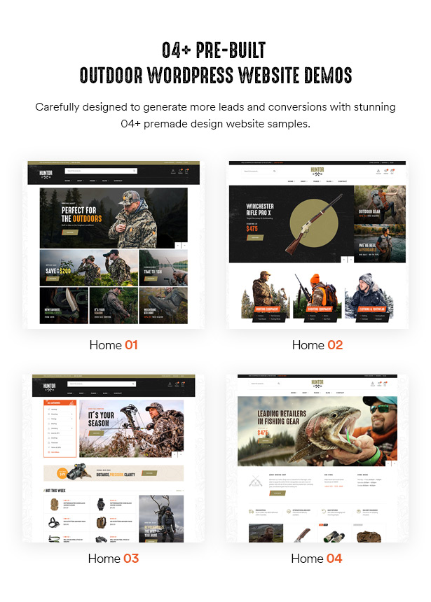 Huntor Hunting Outdoor Shop WooCommerce Theme 04+ Demos