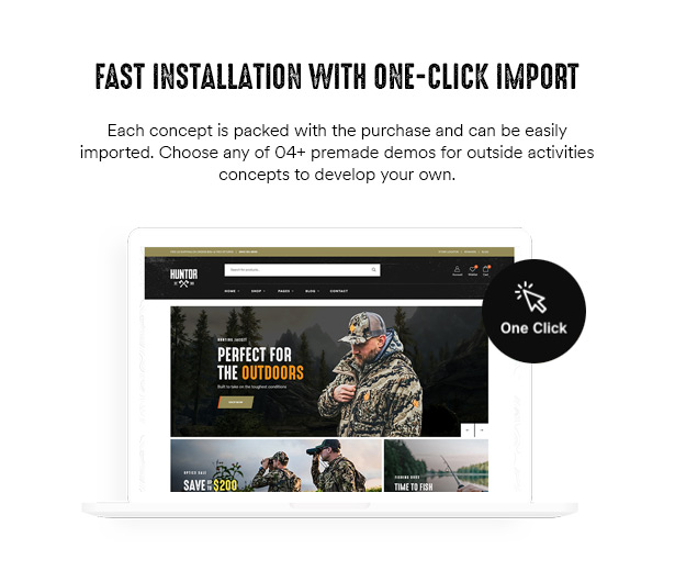 Huntor Hunting Outdoor Shop WooCommerce Theme 1-Klick-Installation