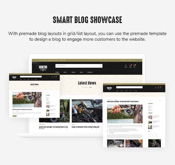 Huntor Hunting Outdoor Shop WooCommerce Theme Blog Schaufenster
