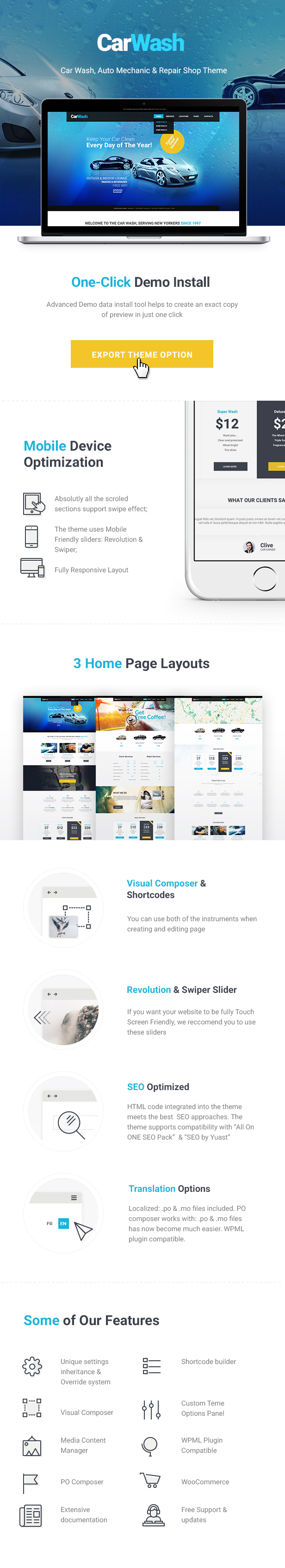 Autowaschanlage, Automechaniker & Reparaturwerkstatt WordPress Theme Beschreibung