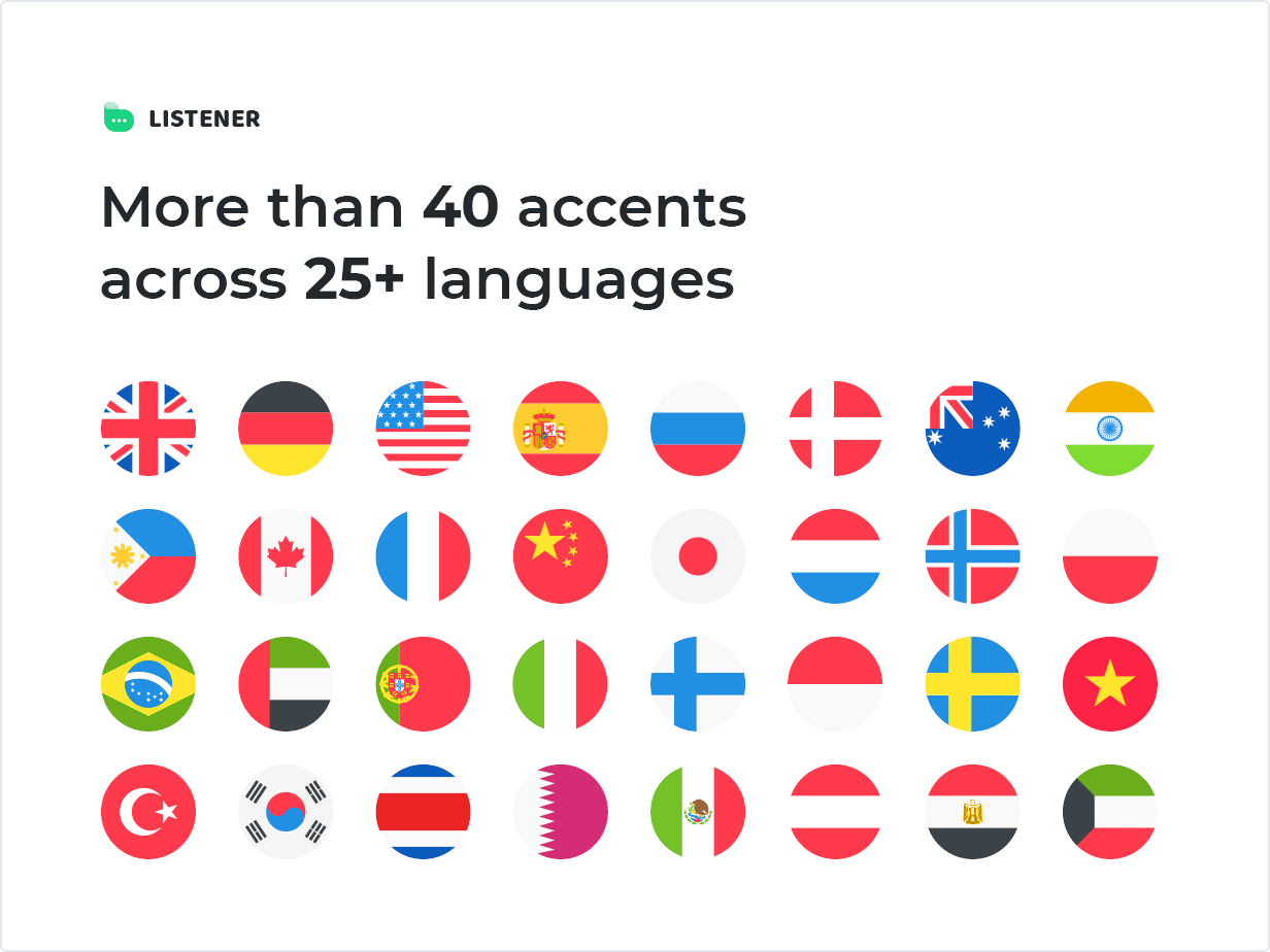 Mehr als 40 Akzente in mehr als 25 Sprachen