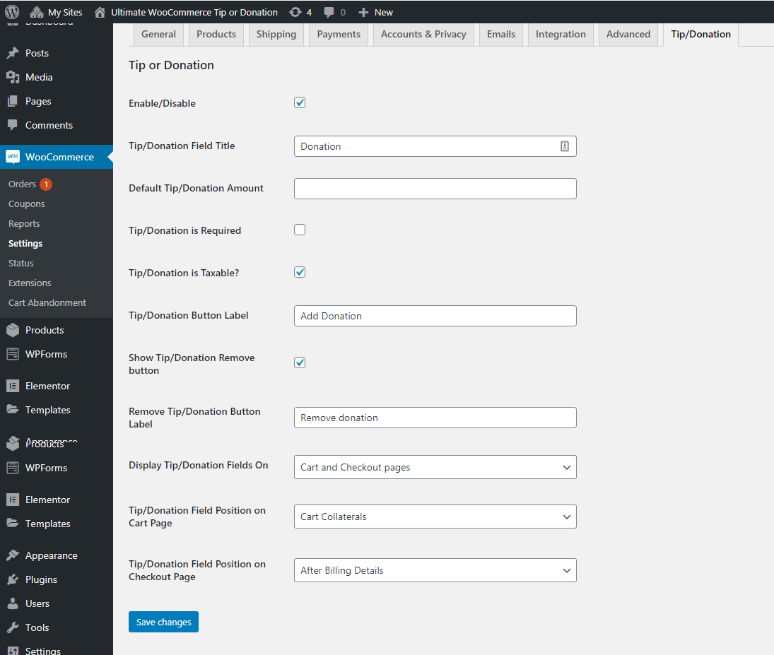 Ultimative WooCommerce-Tipp- oder Spendenadministrationseinstellungen