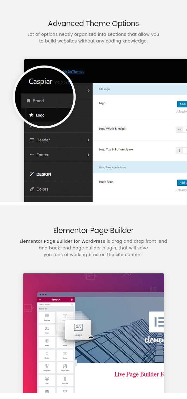 Caspiar Theme Options & Elementor