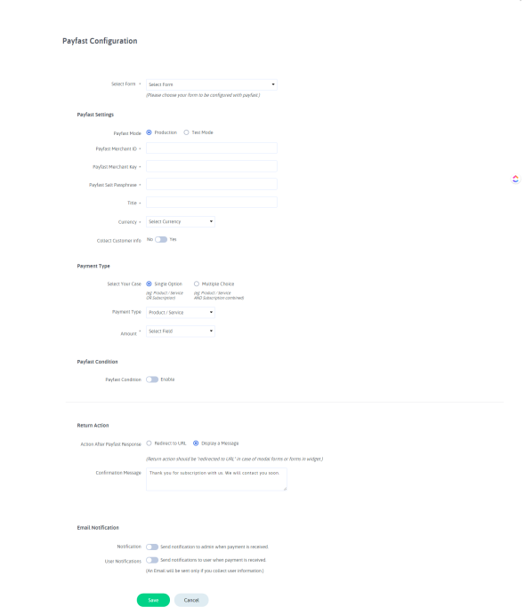 Payfast Integration mit ARForms - 2