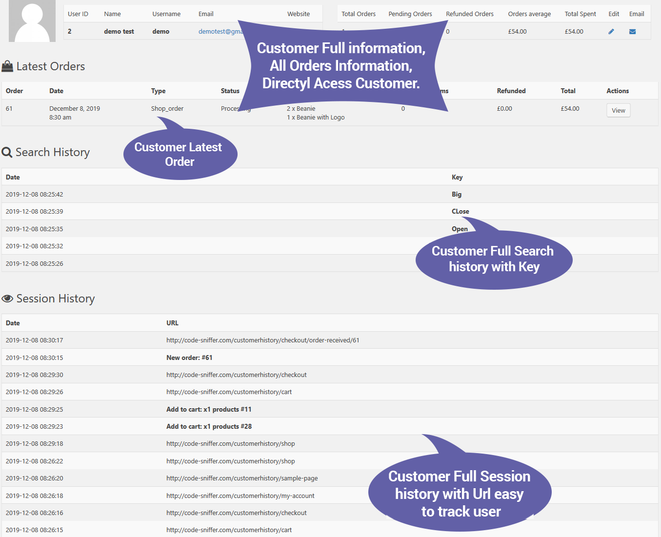 WooCommerce Customer History Plugin