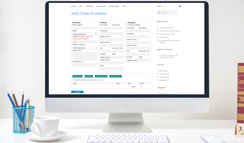 Bestell-Frontend hinzufügen