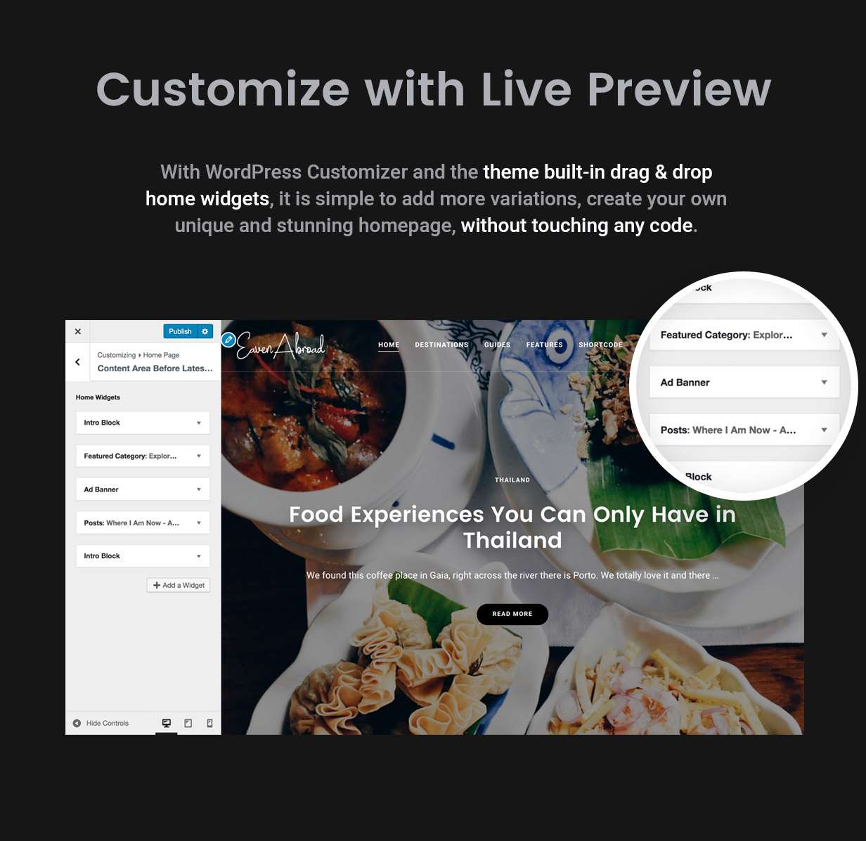 Customizer - Theme-Optionen und Homepage Drag & Drop Builder