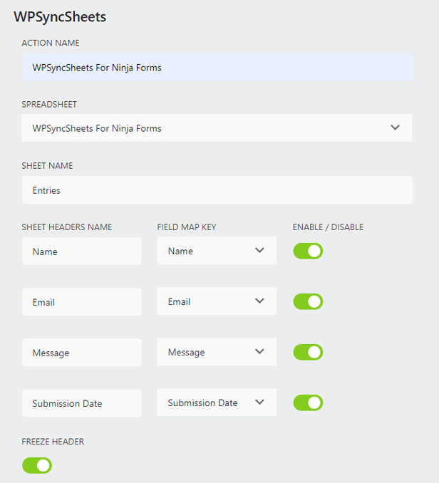 WPSyncSheets für Ninja Forms - Ninja Forms Google Spreadsheet Addon - 5