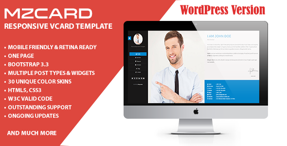 Wordpress Blog Template MilZinCard Resume / CV & Portfolio vCard WordPress Theme