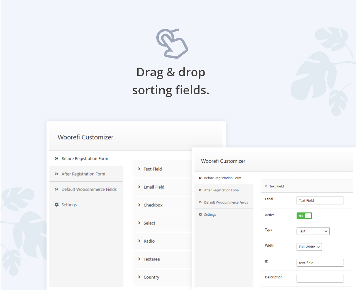 Woorefi |  Benutzerdefinierte WooCommerce-Registrierungsfelder |  Ziehen