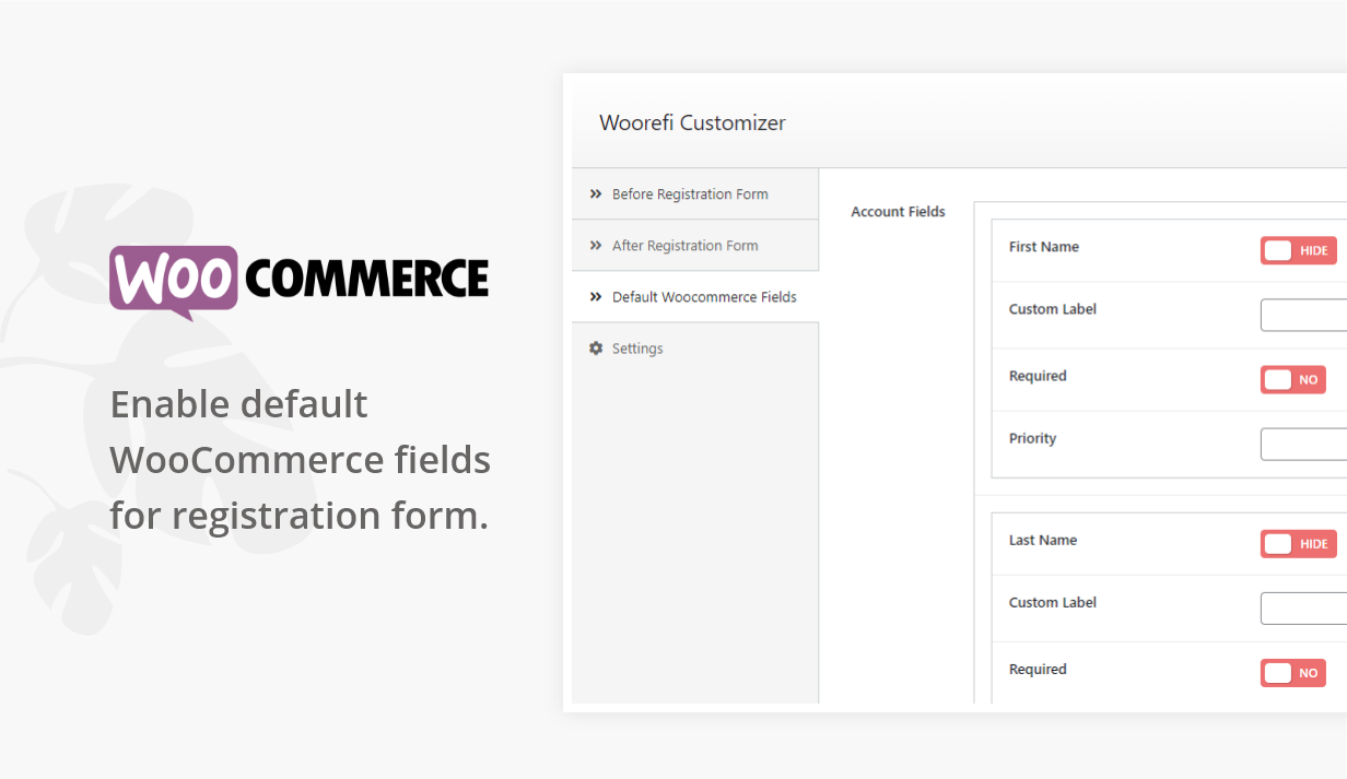 Woorefi |  Benutzerdefinierte WooCommerce-Registrierungsfelder |  Aktivieren Sie WooCommerce