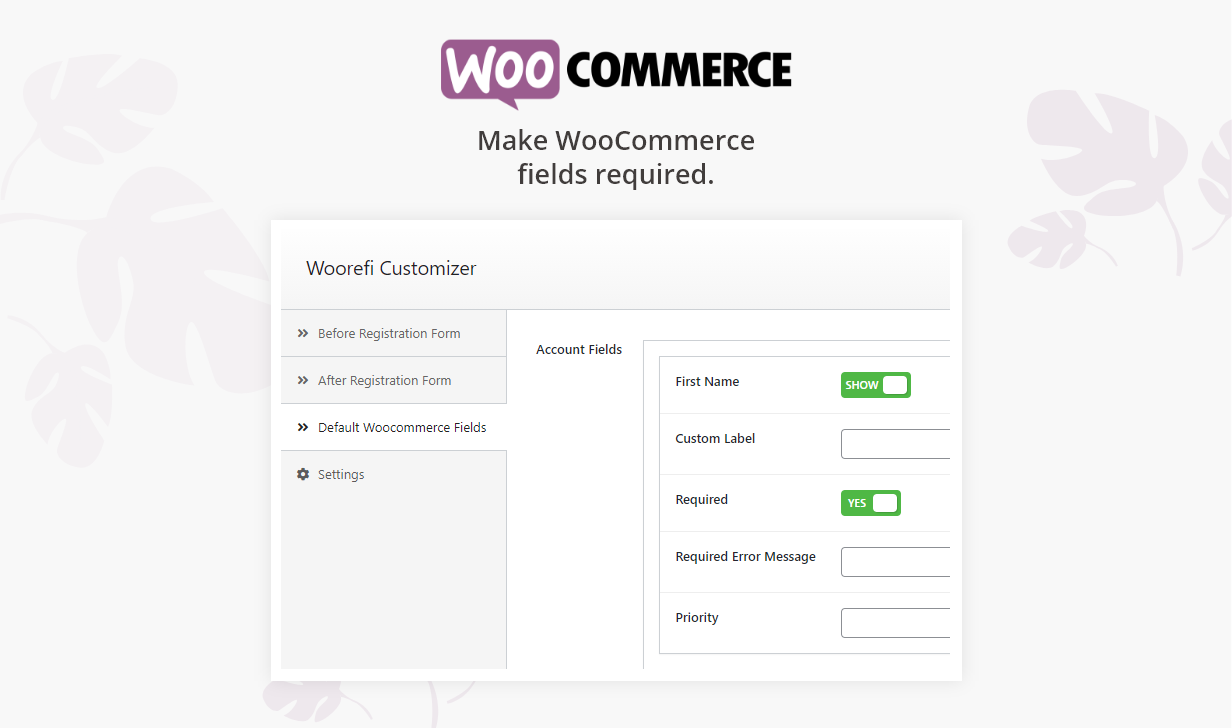 Woorefi |  Benutzerdefinierte WooCommerce-Registrierungsfelder |  Erforderlicher WooCommerce