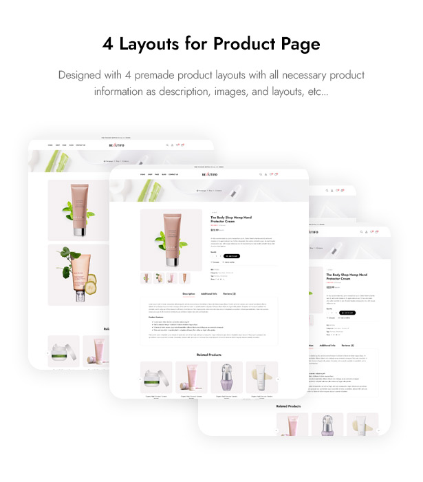 Beautifo ​​Beauty WooCommerce WordPress Theme - 4 Produktlayouts für Schönheitskosmetik
