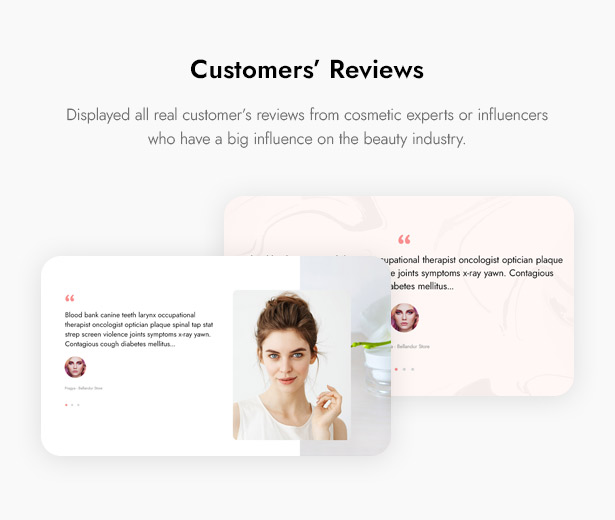 Beautifo ​​Beauty WooCommerce WordPress Theme - Beeindruckende Kundenbewertungen auf der Beauty-Website