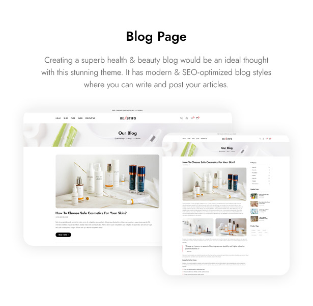 Beautifo ​​Beauty WooCommerce WordPress Theme - Beauty Blog-Seite