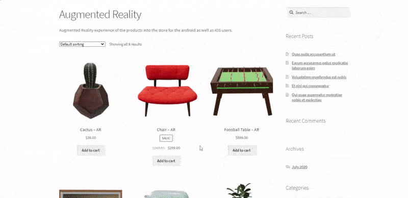 WooCommerce-Produktansicht im AR-Desktop-Workflow