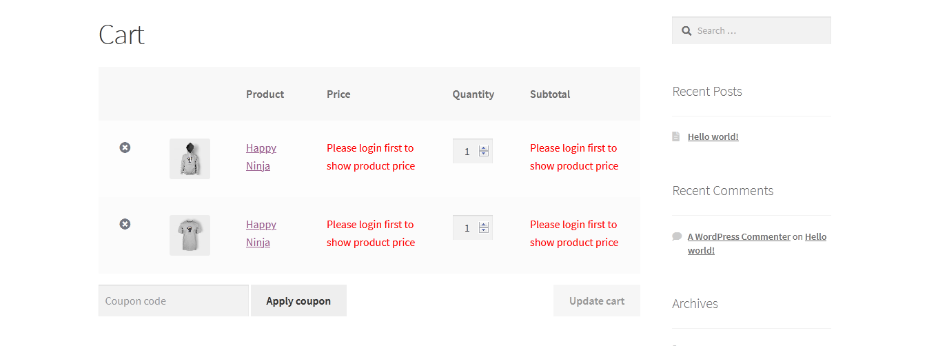 WooCommerce-Warenkorbseite