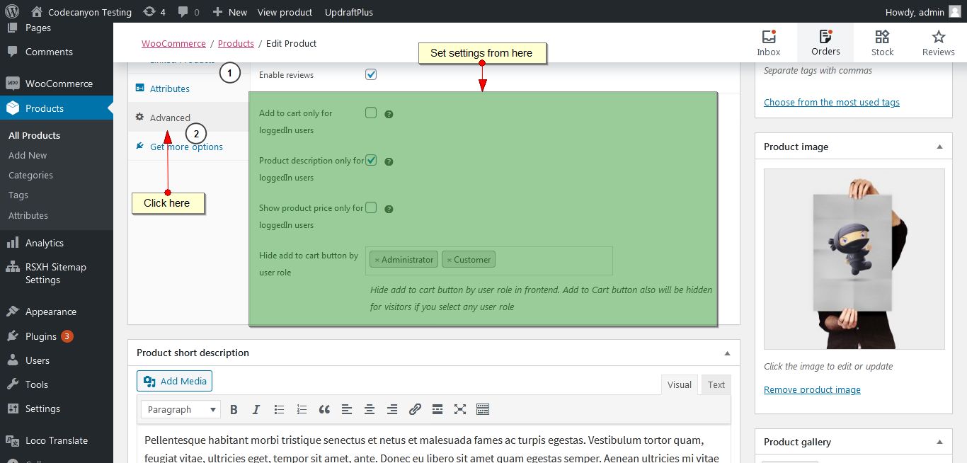 Bildschirm zum Hinzufügen/Bearbeiten von WooCommerce-Produkten
