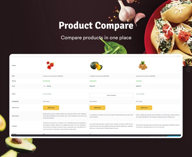 Ecolive - Organic Food WooCommerce WordPress Theme - Produktvergleich
