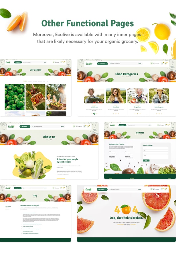 Ecolive - Organic Food WooCommerce WordPress Theme - Funktionale Seiten