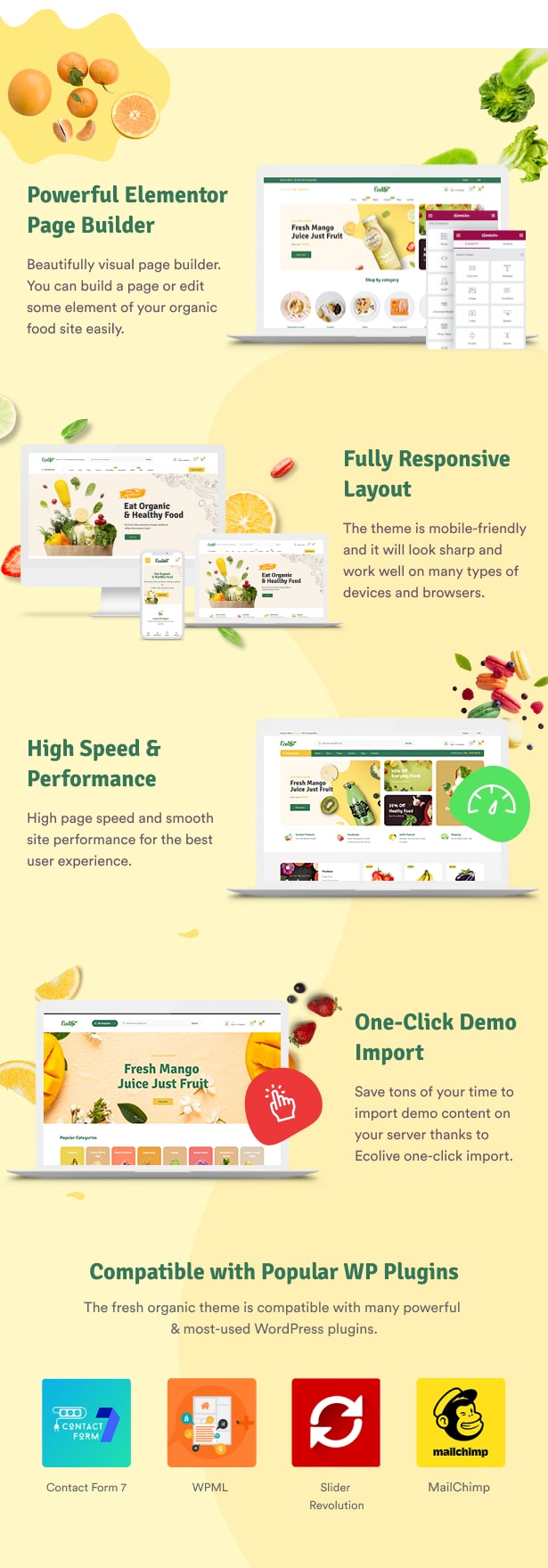 Ecolive - Organic Food WooCommerce WordPress Theme - WordPress WooCommerce Food Theme Kernfunktionen