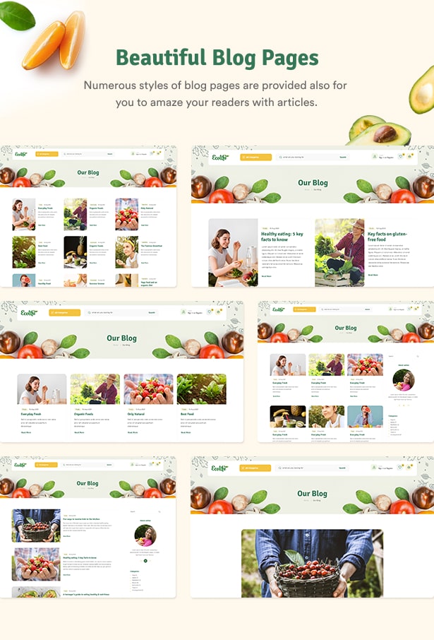 Ecolive - Organic Food WooCommerce WordPress Theme - Schöne Blog-Seiten