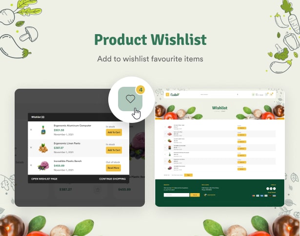 Ecolive - WooCommerce WordPress Theme für Bio-Lebensmittel - Produkt-Wunschliste