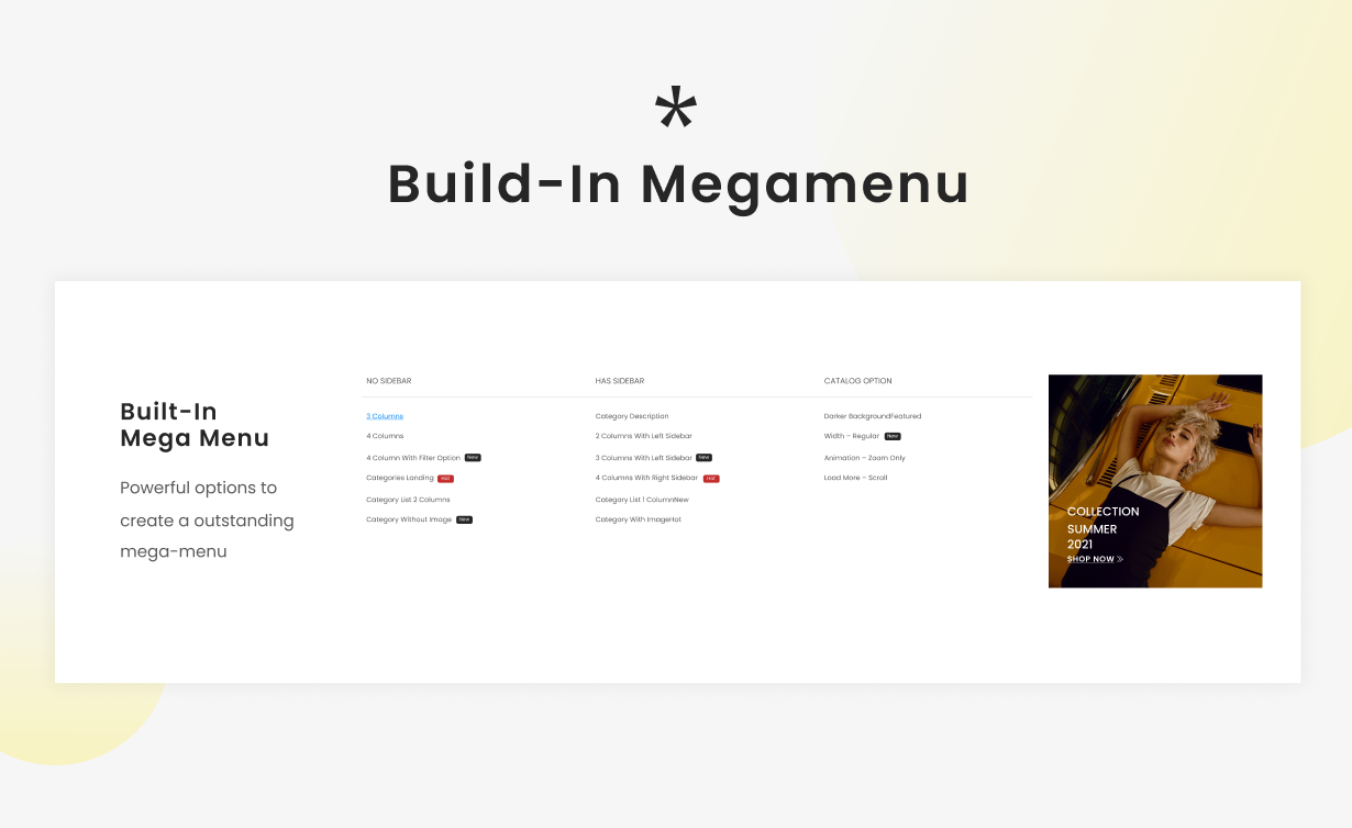 Cecile - Minimalistisches WooCommerce-Theme - Build in Megamenu
