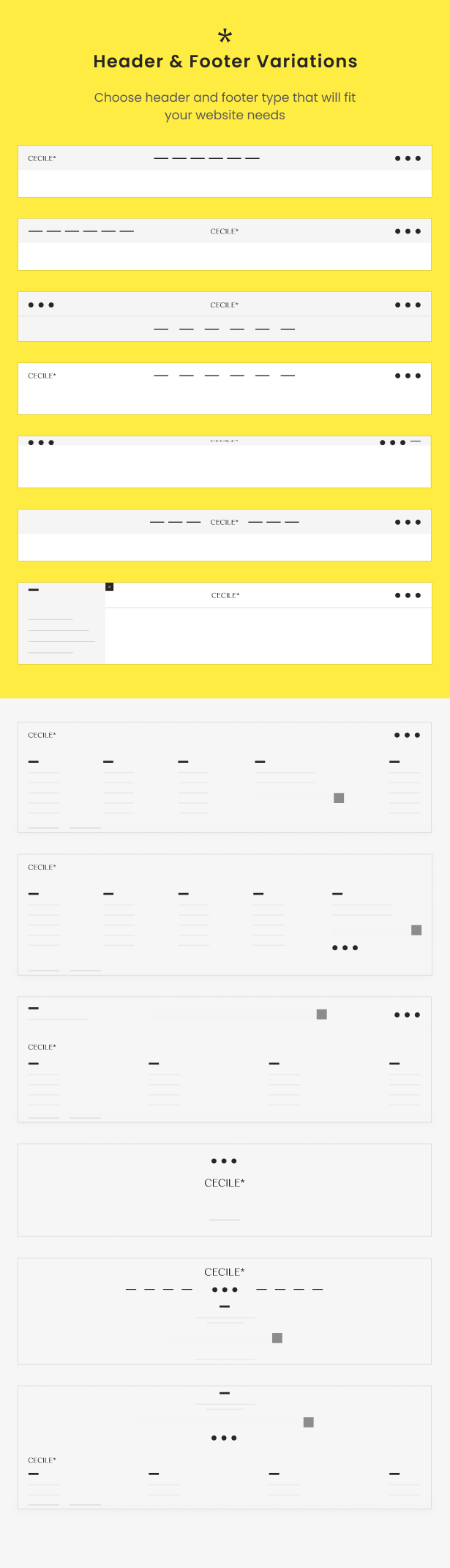 Cecile - Minimalistisches WooCommerce-Theme - Mehrere Kopf- und Fußzeilenversionen