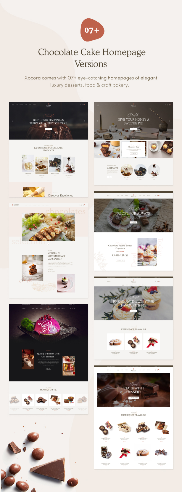 Xocora - Food Bakery WooCommerce WordPress Theme - Homepage-Versionen