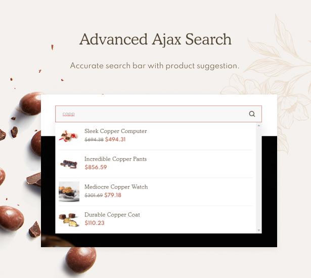 Xocora - Food Bakery WooCommerce WordPress Theme - Erweiterte Ajax-Suche
