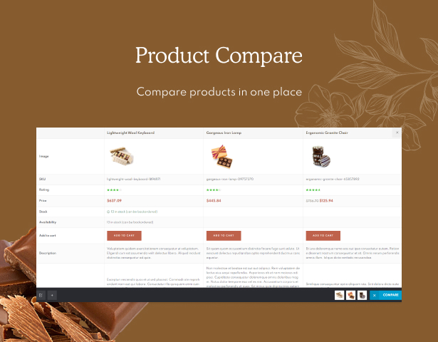 Xocora - Food Bakery WooCommerce WordPress Theme - Produktvergleich