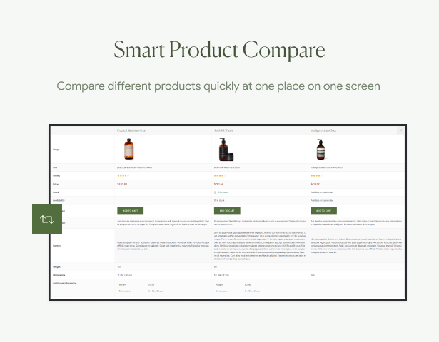 Naturis - Handmade WooCommerce WordPress Theme - Intelligenter Produktvergleich