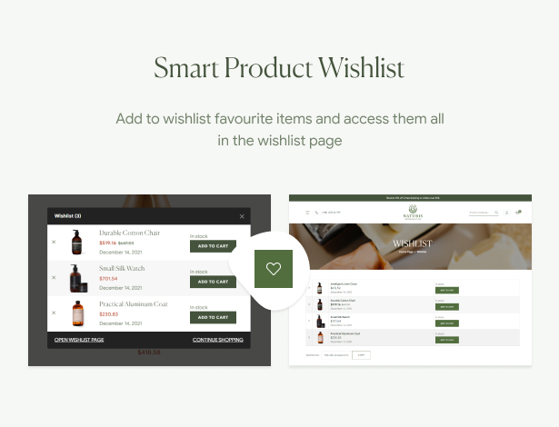 Naturis - Handmade WooCommerce WordPress Theme - Intelligente Produkt-Wunschliste