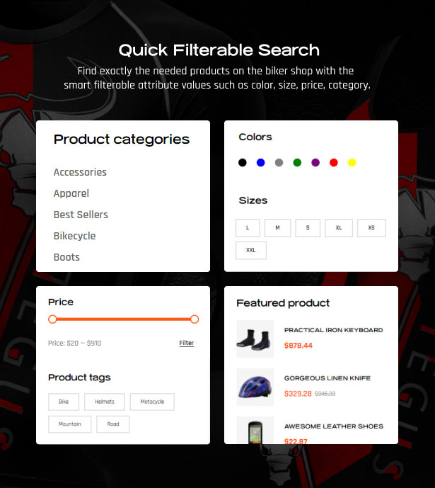 Bike Store WordPress Theme – Filterbare Suche